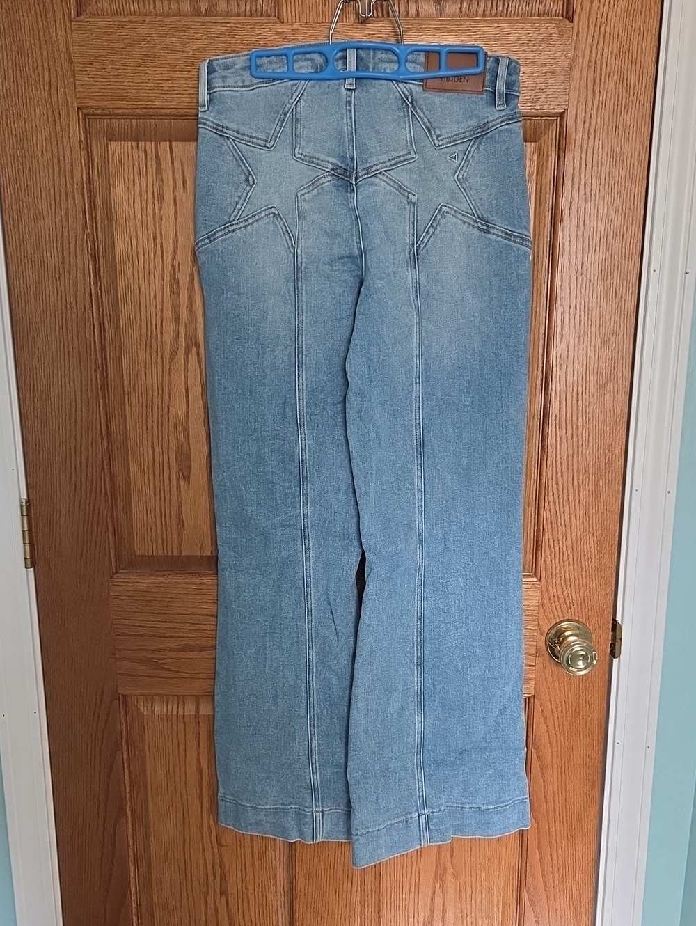 Light Blue Star-Detail Wide Leg Jeans By Hidden